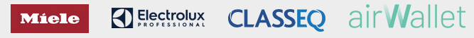 Miele, Electrolux Professional, Classeq and airWallet logos