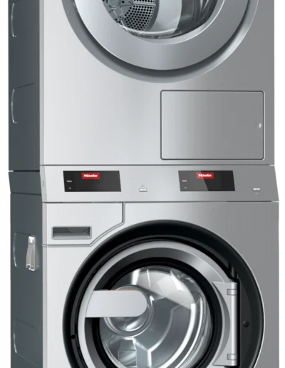 Miele PDW 909 stacked 9kg commercial washer and dryer in stainless steel