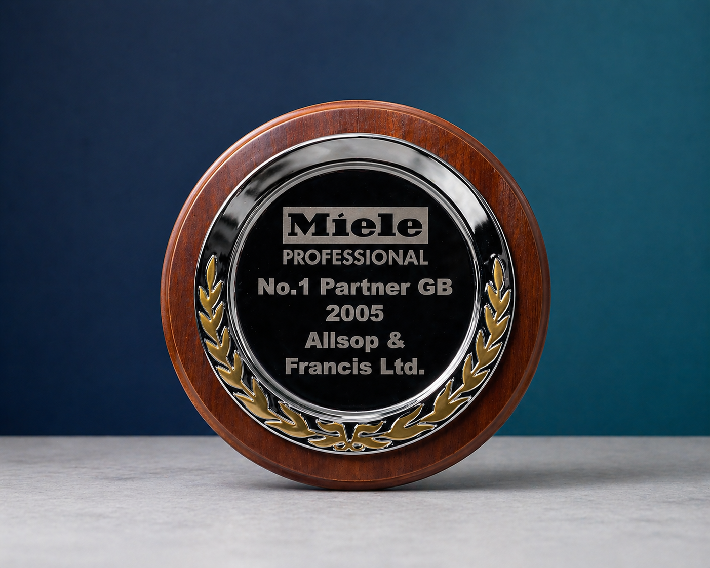 The Miele Professional No.1 Partner GB trophy awarded to a&f for 2005, the first of 16